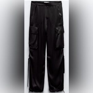 Zara Black Cargo Satin Pants